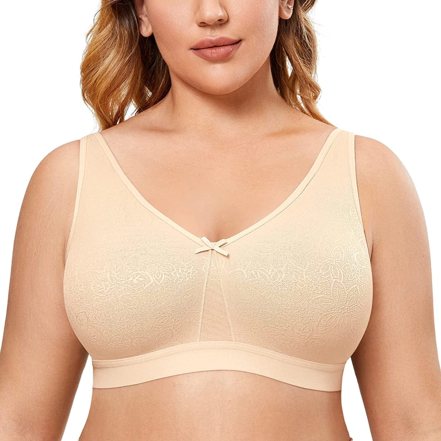 Women'S Wireless Cotton Unlined Full Coverage Comfort Support plus Size Bra Beige / 36D