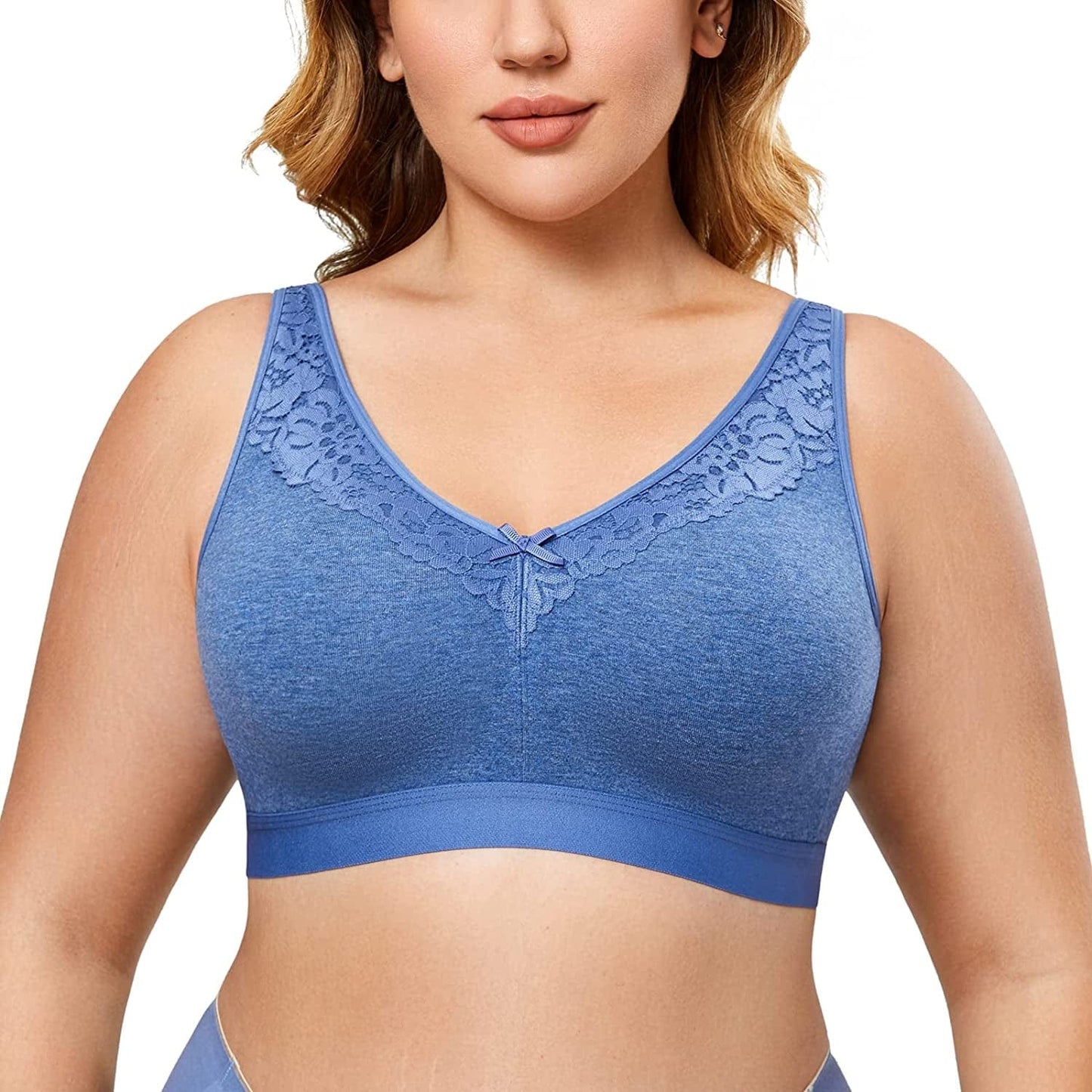 Women'S Wireless Cotton Unlined Full Coverage Comfort Support plus Size Bra Blue Mist Gray / 34B
