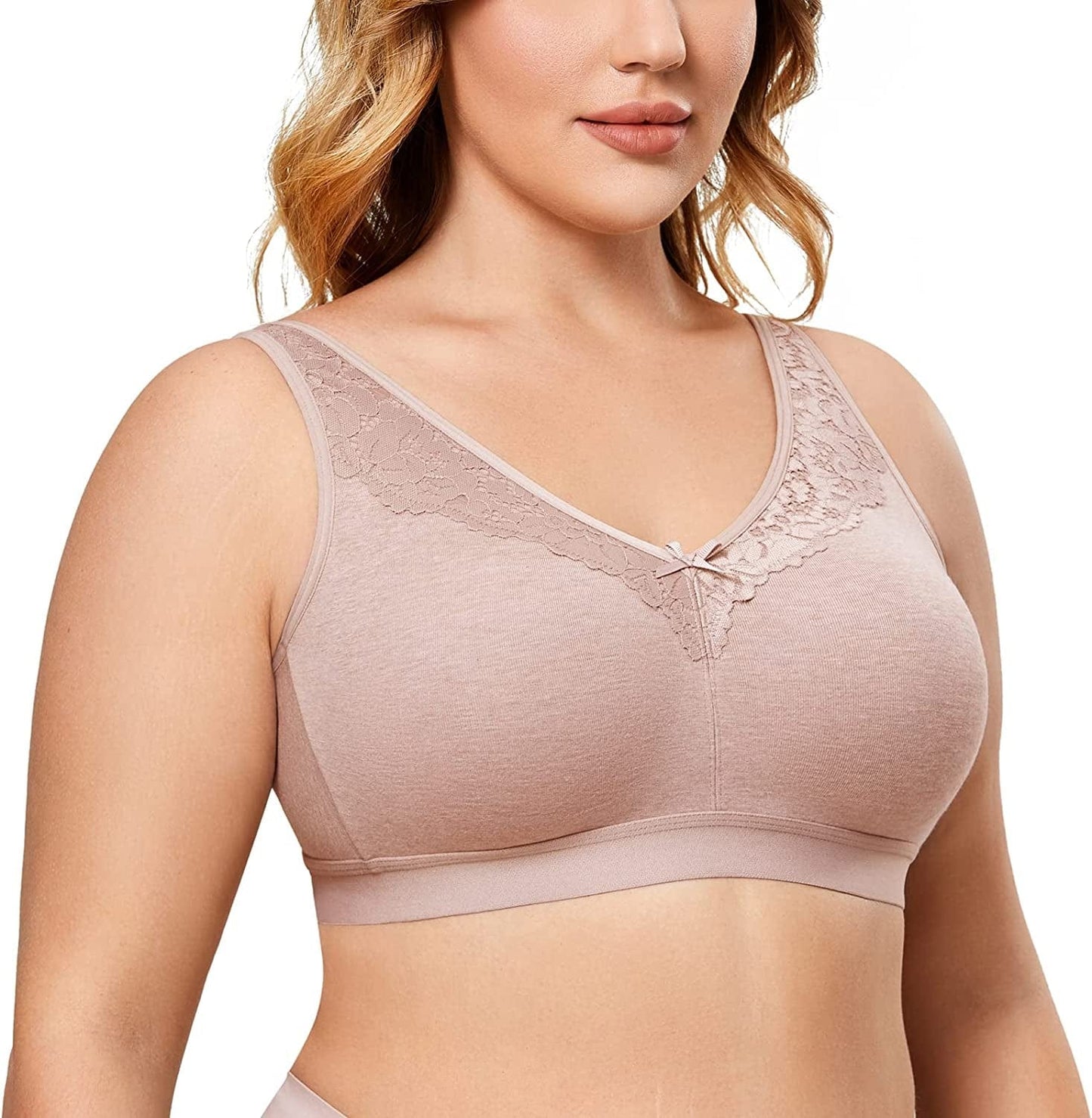 Women'S Wireless Cotton Unlined Full Coverage Comfort Support plus Size Bra Cameo Gray / 44E
