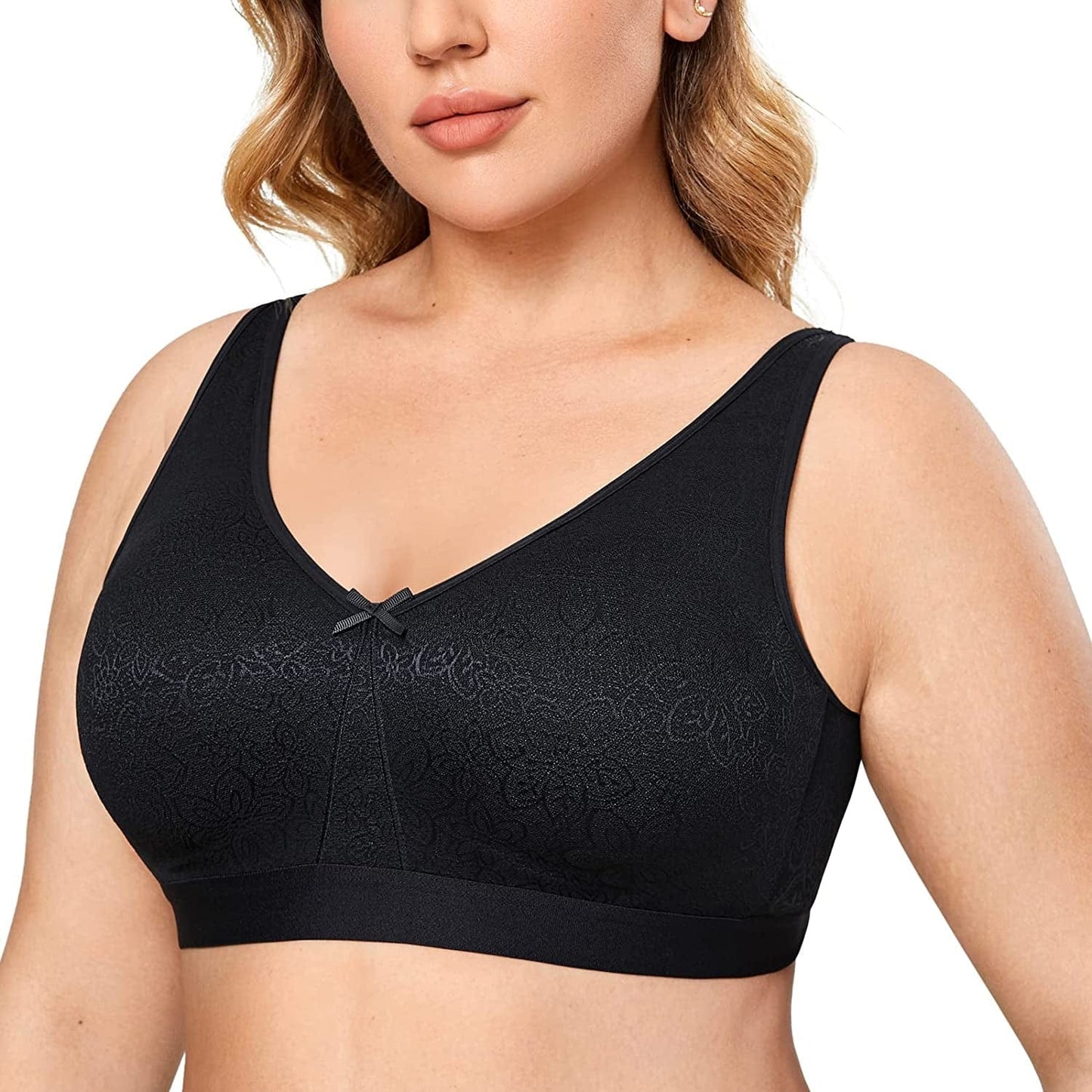 Women'S Wireless Cotton Unlined Full Coverage Comfort Support plus Size Bra Black / 34B