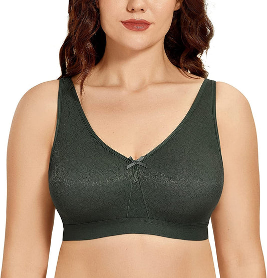 Women'S Wireless Cotton Unlined Full Coverage Comfort Support plus Size Bra Thyme / 34B