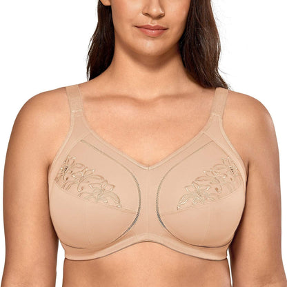Women'S Wireless Full Coverage plus Size Non Padded Cotton Bra Beige / 40C
