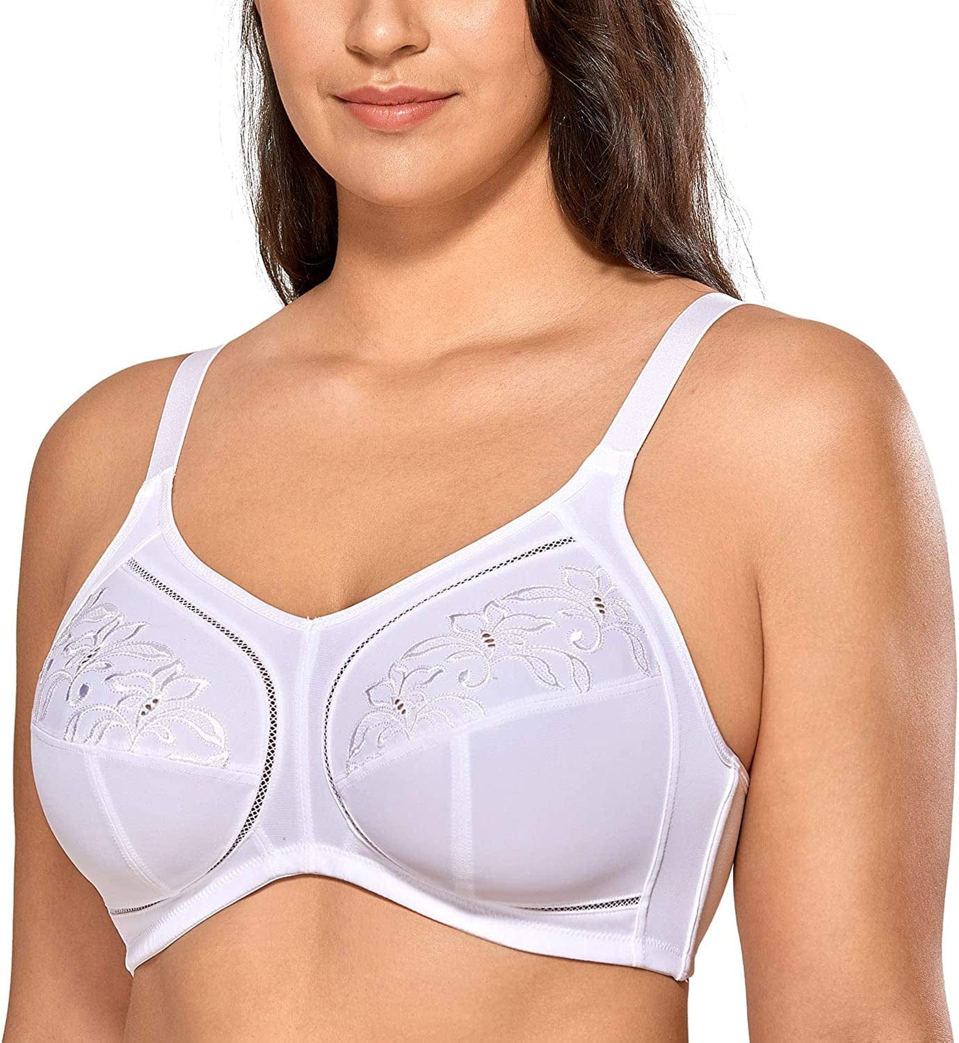 Women'S Wireless Full Coverage plus Size Non Padded Cotton Bra White / 40C