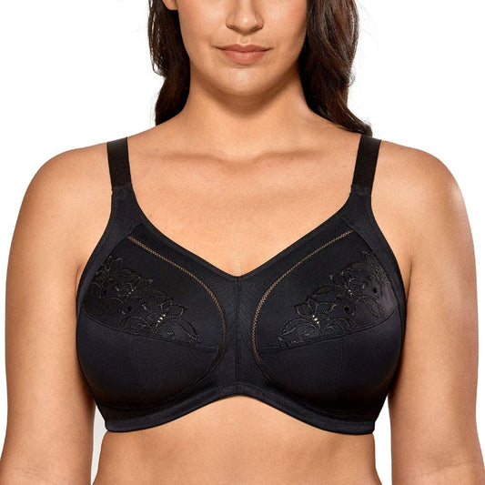 Women'S Wireless Full Coverage plus Size Non Padded Cotton Bra Black / 42C