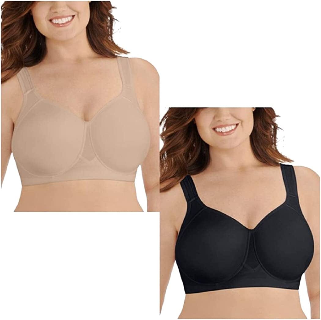Women'S Wireless Medium Impact plus Size Padded Sports Bra (36C-44DDD) Wireless - 2 Pack - Neutral/Black / Wireless (71500) / 36D