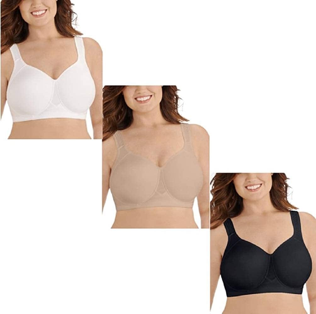 Women'S Wireless Medium Impact plus Size Padded Sports Bra (36C-44DDD) Wireless - 3 Pack - White/Neutral/Black / Wireless (71500) / 42DD