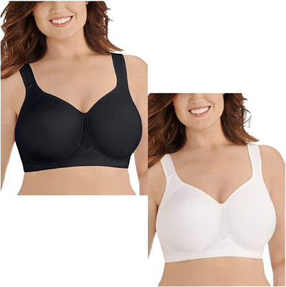 Women'S Wireless Medium Impact plus Size Padded Sports Bra (36C-44DDD) Wireless - 2 Pack - Black/White / Wireless (71500) / 42C