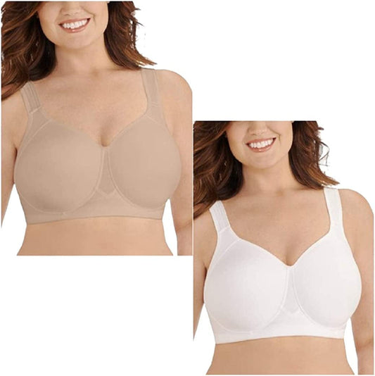 Women'S Wireless Medium Impact plus Size Padded Sports Bra (36C-44DDD) Wireless - 2 Pack - Neutral/White / Wireless (71500) / 44C