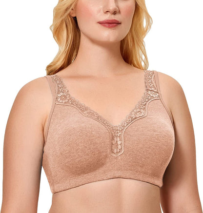 Women'S Wireless plus Size Lace Bra Unlined Full Coverage Comfort Cotton Glow / 42C