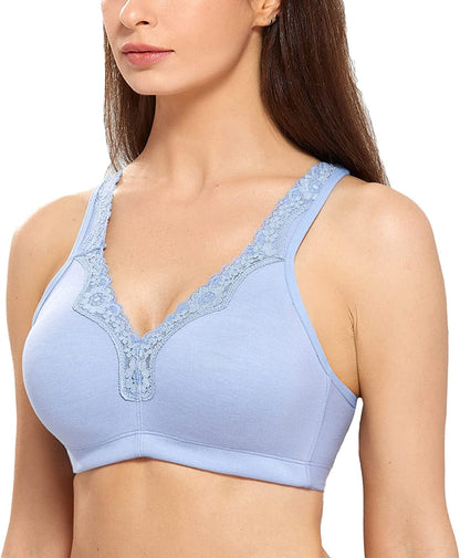 Women'S Wireless plus Size Lace Bra Unlined Full Coverage Comfort Cotton Mystery Blue / 38C