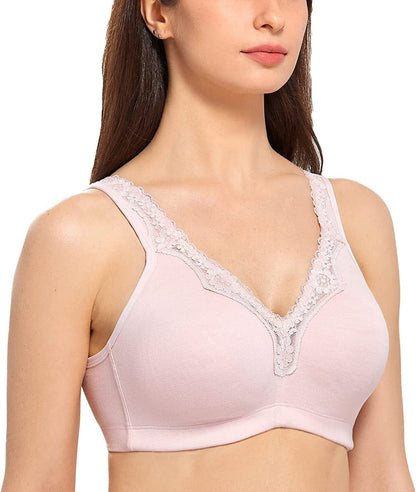 Women'S Wireless plus Size Lace Bra Unlined Full Coverage Comfort Cotton Gentle Rose / 40F