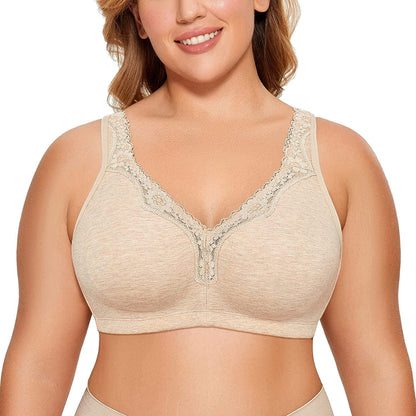 Women'S Wireless plus Size Lace Bra Unlined Full Coverage Comfort Cotton Oatmeal Heather / 38DD