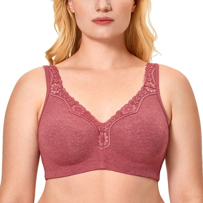 Women'S Wireless plus Size Lace Bra Unlined Full Coverage Comfort Cotton Deep Red Gray / 42C