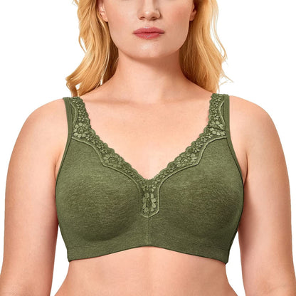 Women'S Wireless plus Size Lace Bra Unlined Full Coverage Comfort Cotton Chive / 40DD