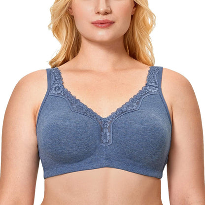 Women'S Wireless plus Size Lace Bra Unlined Full Coverage Comfort Cotton Blue Mist Gray / 38B