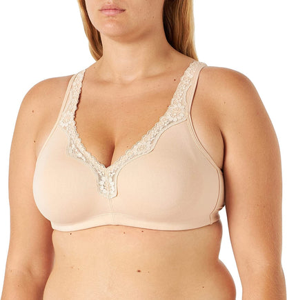 Women'S Wireless plus Size Lace Bra Unlined Full Coverage Comfort Cotton Beige / 46DD