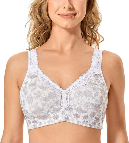 Women'S Wireless plus Size Lace Bra Unlined Full Coverage Comfort Cotton Quiet Lotus / 38B