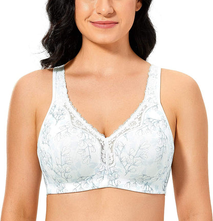 Women'S Wireless plus Size Lace Bra Unlined Full Coverage Comfort Cotton Flos Magnoliae / 38E