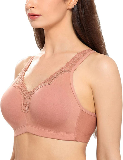 Women'S Wireless plus Size Lace Bra Unlined Full Coverage Comfort Cotton Sun Kissed / 42E