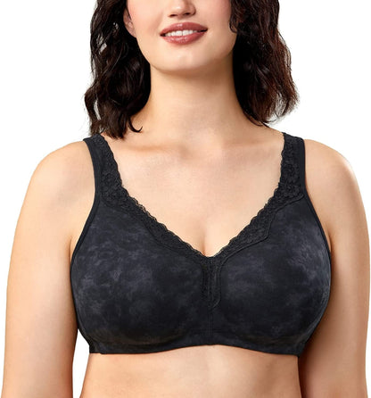 Women'S Wireless plus Size Lace Bra Unlined Full Coverage Comfort Cotton Smoke Fills the Air (Dark Grey) / 38B
