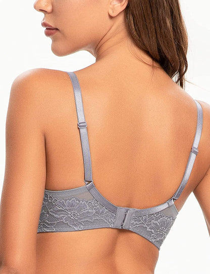Women'S Wireless Sexy Lace Bra See through Unlined Semi Sheer Bralette