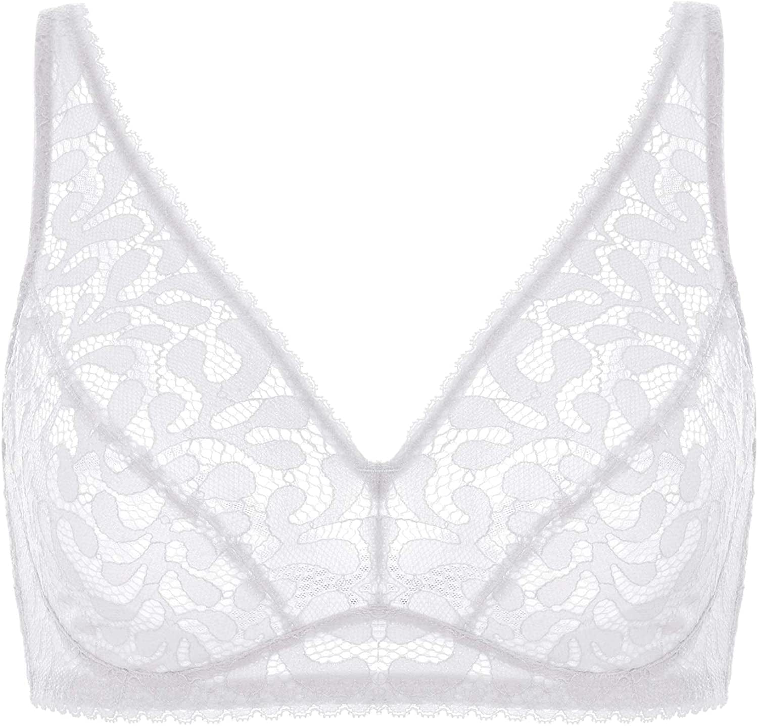 Women'S Wireless Unlined Lace Bra plus Size Full Coverage Bralette Comfort