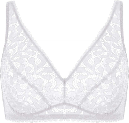 Women'S Wireless Unlined Lace Bra plus Size Full Coverage Bralette Comfort