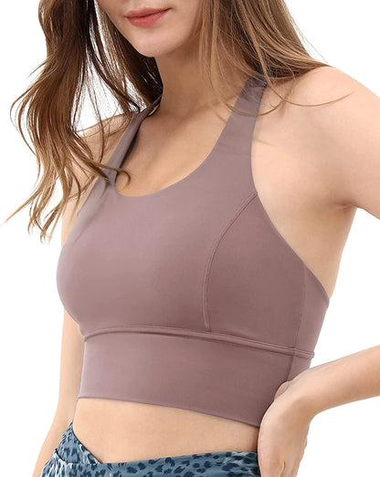 Women'S Y Racer Back Padded Sports Bra Fitness Workout Longline Yoga Bra Top, Lavender, X-Large