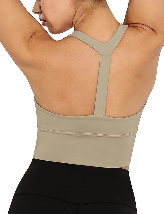 Women'S Y Racer Back Padded Sports Bra Fitness Workout Longline Yoga Bra Tops