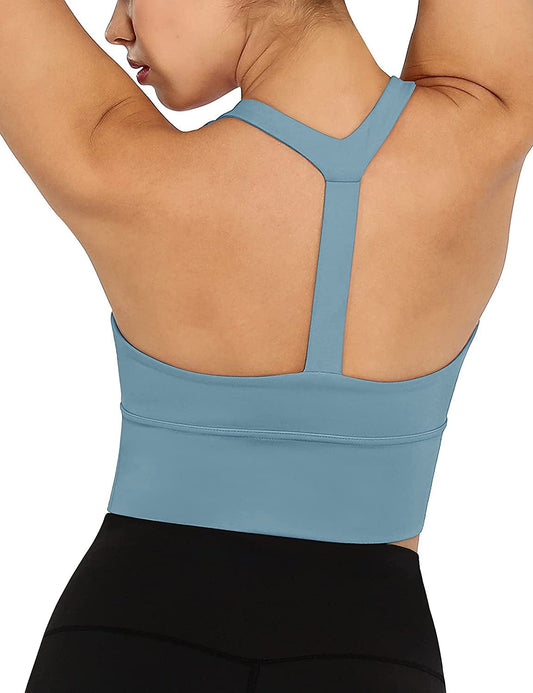Women'S Y Racer Back Padded Sports Bra Fitness Workout Longline Yoga Bra Tops