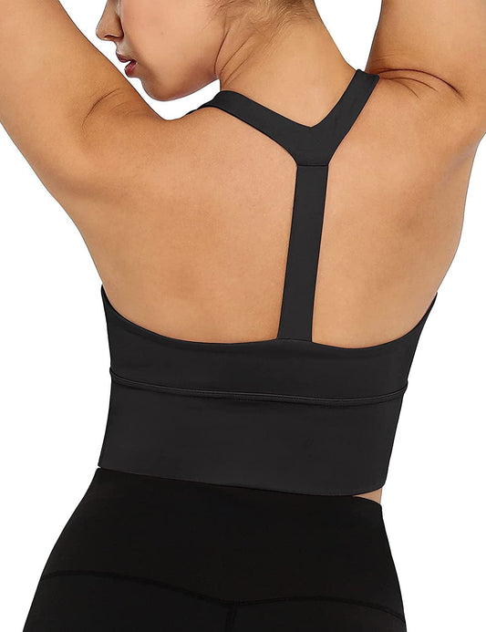 Women'S Y Racer Back Padded Sports Bra Fitness Workout Longline Yoga Bra Tops