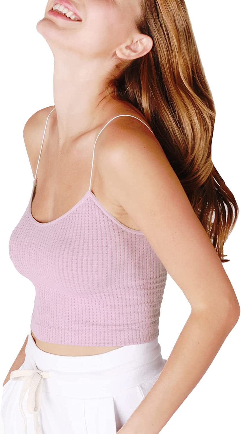 Women Seamless Waffle Crop Top Cami, Made in U.S.A, One Size Fair Orchid