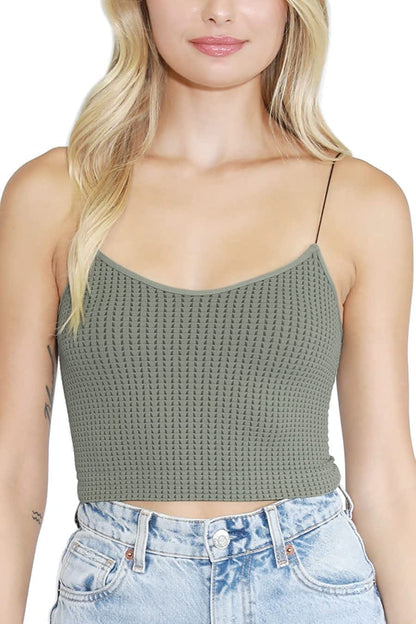 Women Seamless Waffle Crop Top Cami, Made in U.S.A, One Size Velvet Sage