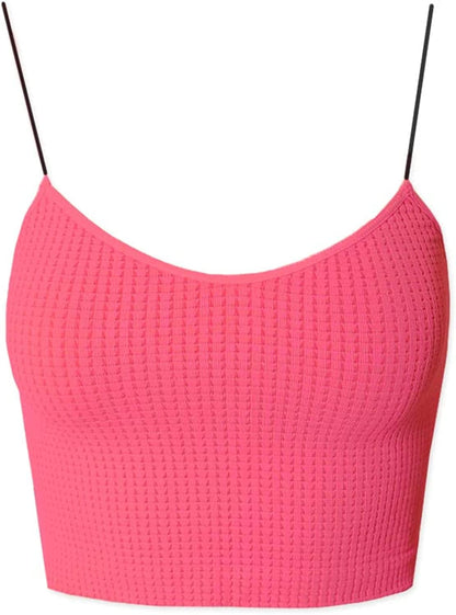 Women Seamless Waffle Crop Top Cami, Made in U.S.A, One Size