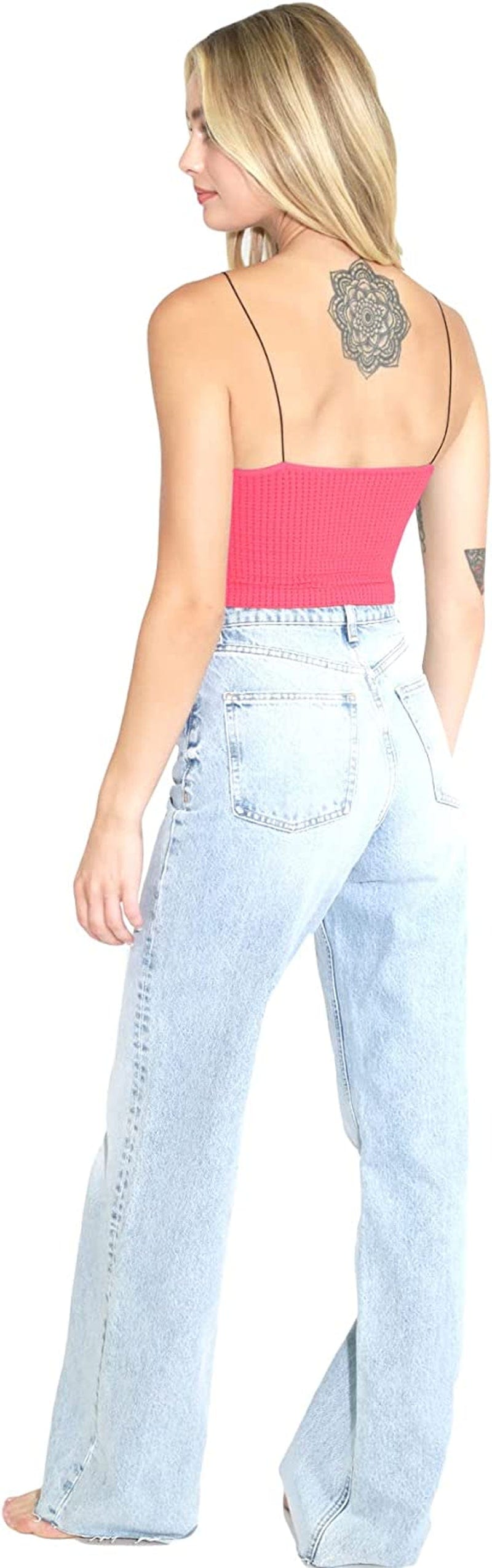 Women Seamless Waffle Crop Top Cami, Made in U.S.A, One Size