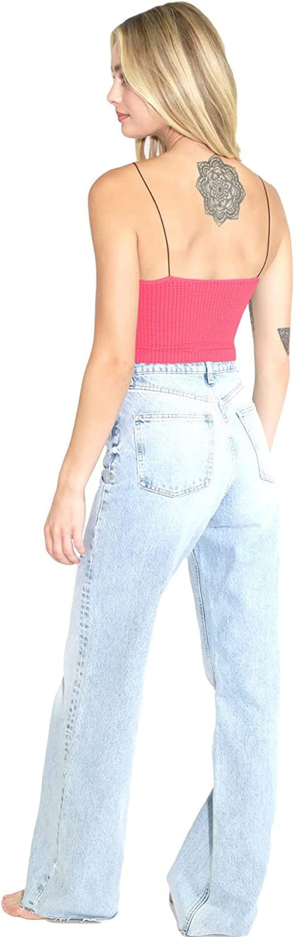 Women Seamless Waffle Crop Top Cami, Made in U.S.A, One Size