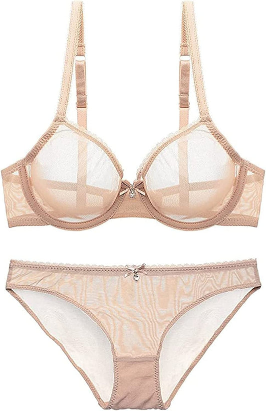 Women See-Through Lace Push up Transparent Sheer Bras for Women(N279-Beige--36D)