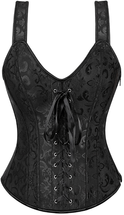 Women Sexy Strap Lace up Corsets and Bustiers Top Overbust Shaper Apparel & Accessories > Clothing > Underwear & Socks > Lingerie Zhitunemi Black Large 