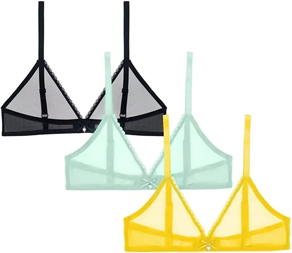 Women Sheer Mesh Transparent Unlined Bra Sexy Wireless Underwear… Yellow+green+black / Medium