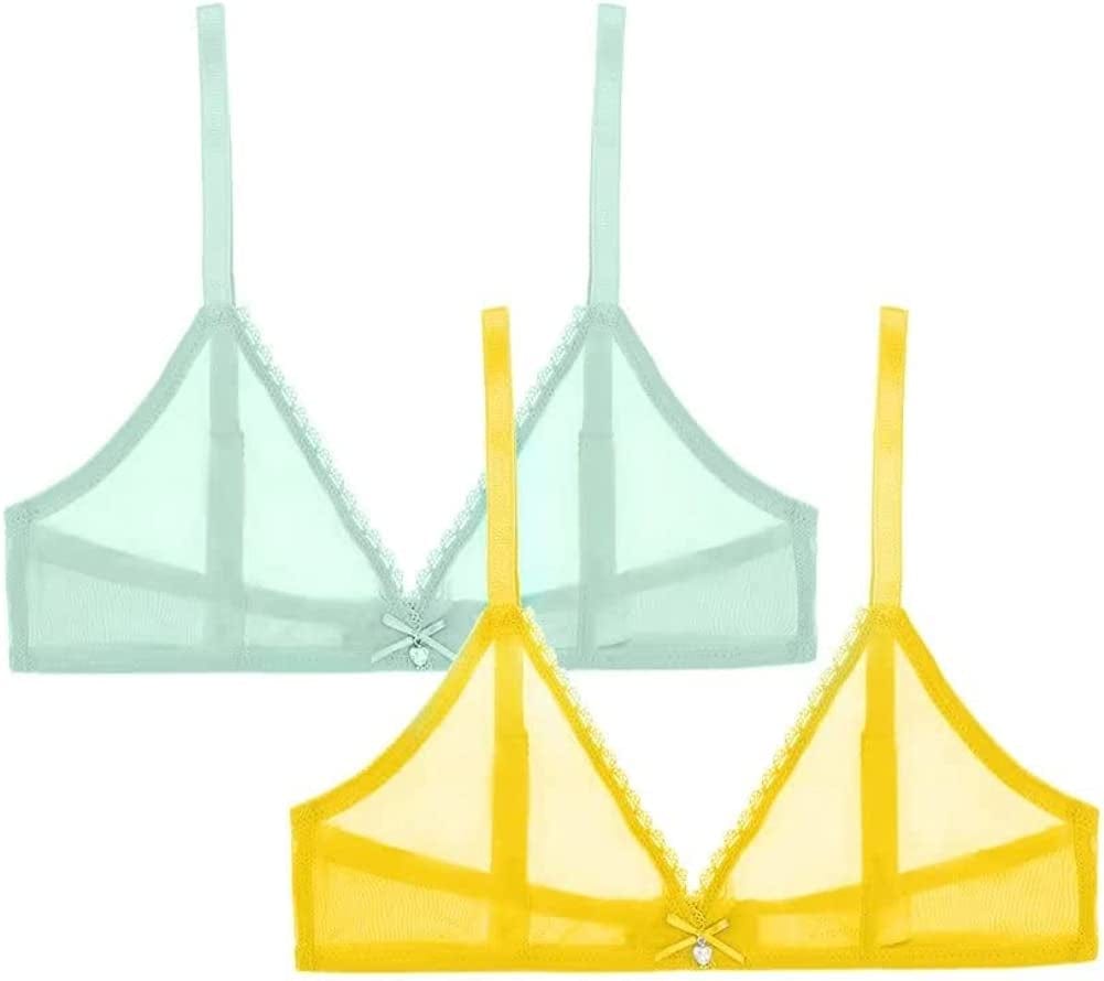 Women Sheer Mesh Transparent Unlined Bra Sexy Wireless Underwear… Yellow+green / X-Large