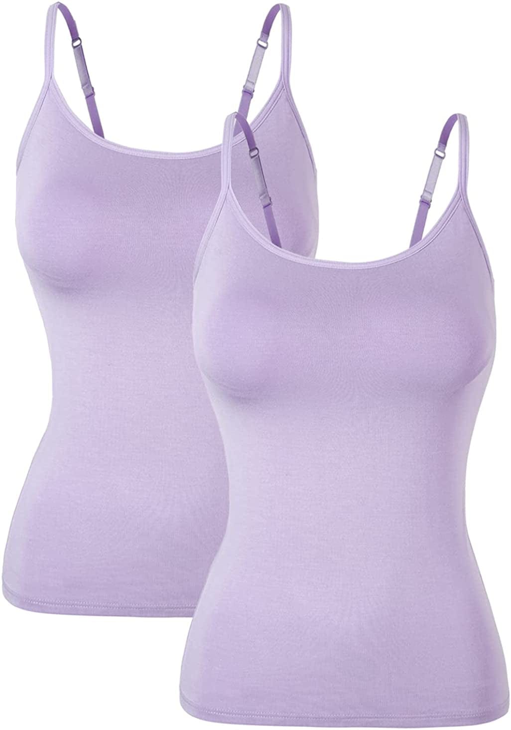 Women Spaghetti Strap Camisole Built in Shelf Bra Sleeveless Tank Top Padded Layering Undershirts Casual 2pcs Purple / Small