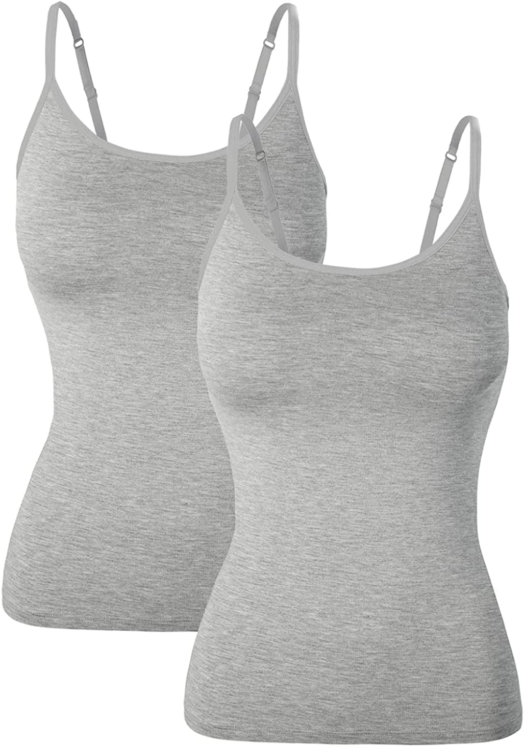 Women Spaghetti Strap Camisole Built in Shelf Bra Sleeveless Tank Top Padded Layering Undershirts Casual 2pcs Gray / Small