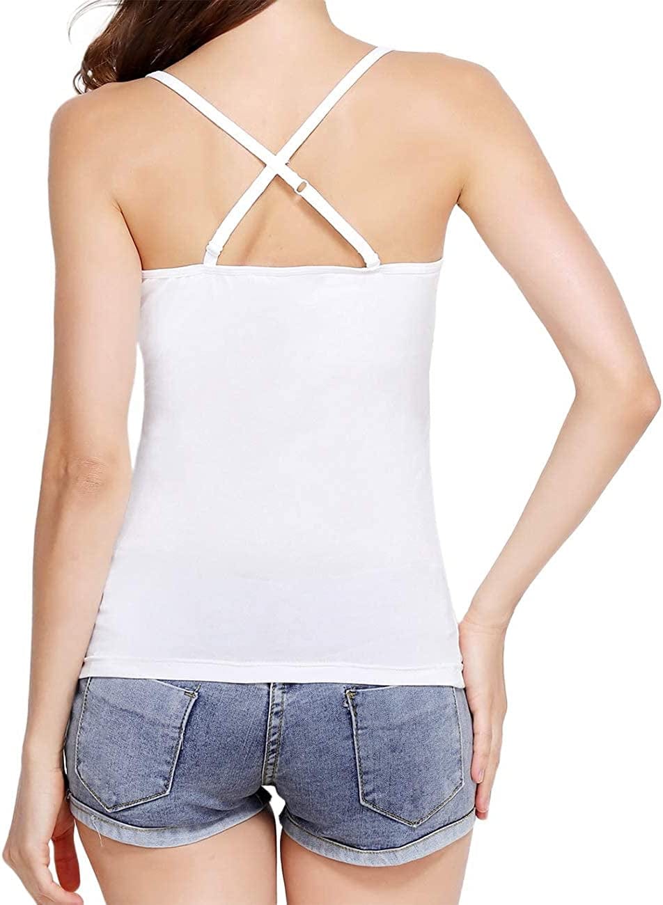 Women Spaghetti Strap Camisole Built in Shelf Bra Sleeveless Tank Top Padded Layering Undershirts Casual