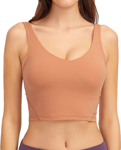 Women Sports Bra Longline Crop Tank Top Padded Workout Running Yoga Smoky Red / Medium