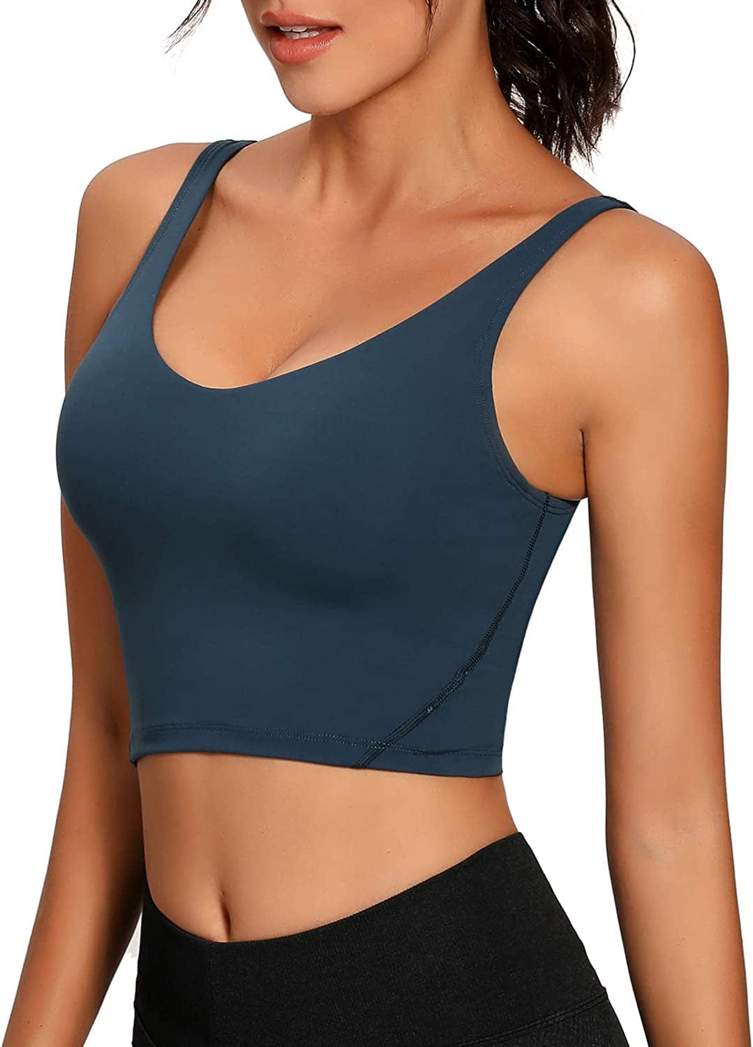 Women Sports Bra Longline Crop Tank Top Padded Workout Running Yoga