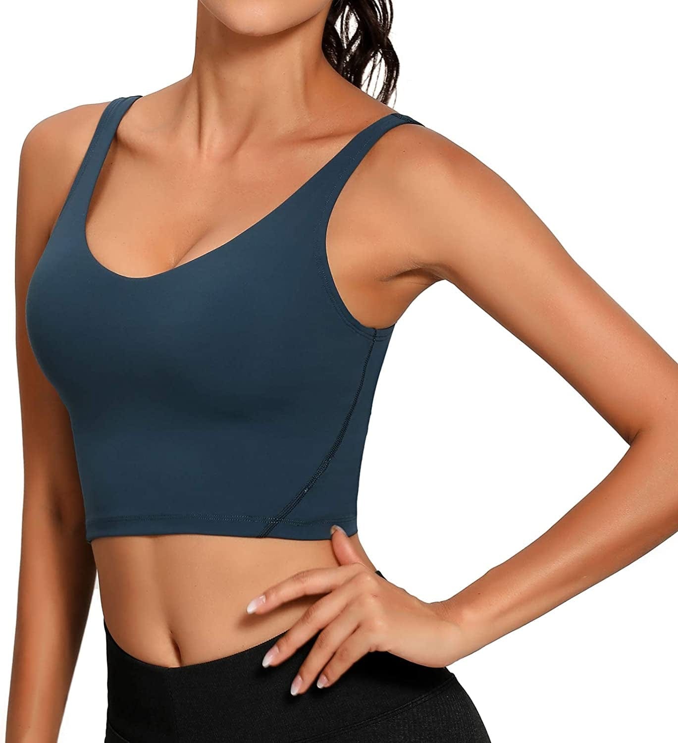 Women Sports Bra Longline Crop Tank Top Padded Workout Running Yoga