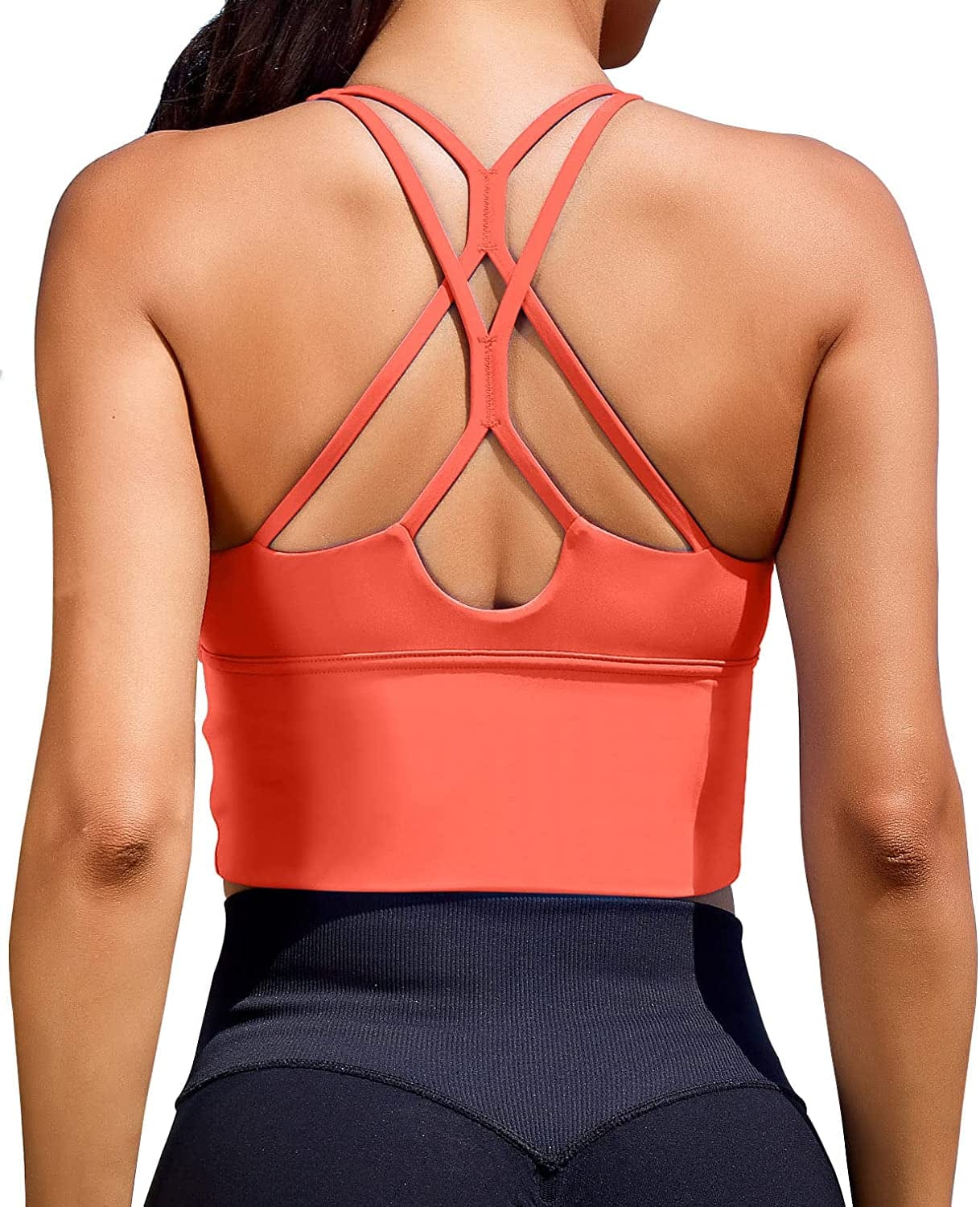 Women Sports Bras Longline Fitness Crop Tops Tank Gym Camisole Yoga Workout Running Shirts Coral Sports Bra / X-Large