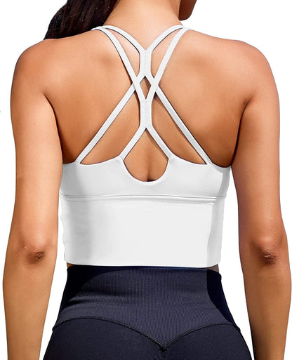 Women Sports Bras Longline Fitness Crop Tops Tank Gym Camisole Yoga Workout Running Shirts N-white Sports Bra / Medium