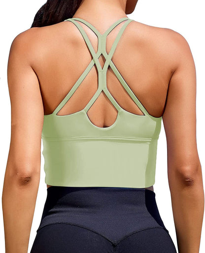 Women Sports Bras Longline Fitness Crop Tops Tank Gym Camisole Yoga Workout Running Shirts Light Green Sports Bra / Medium