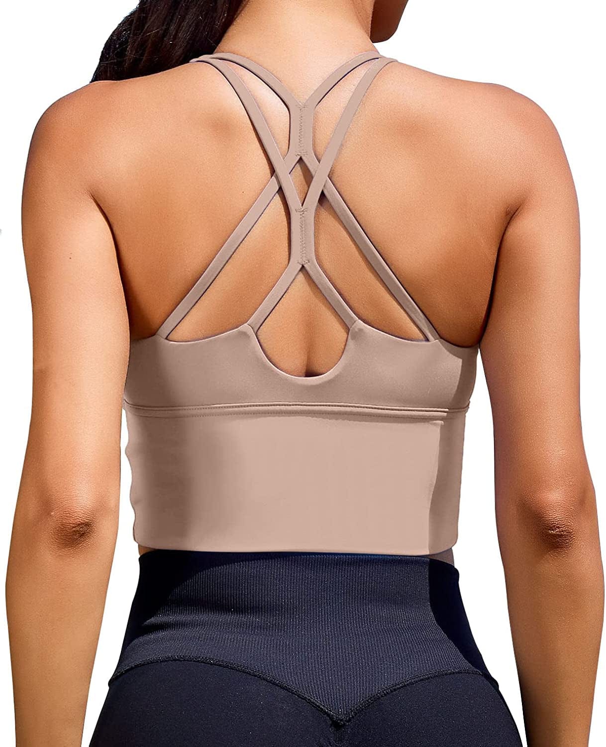 Women Sports Bras Longline Fitness Crop Tops Tank Gym Camisole Yoga Workout Running Shirts Nude Sports Bra / X-Large